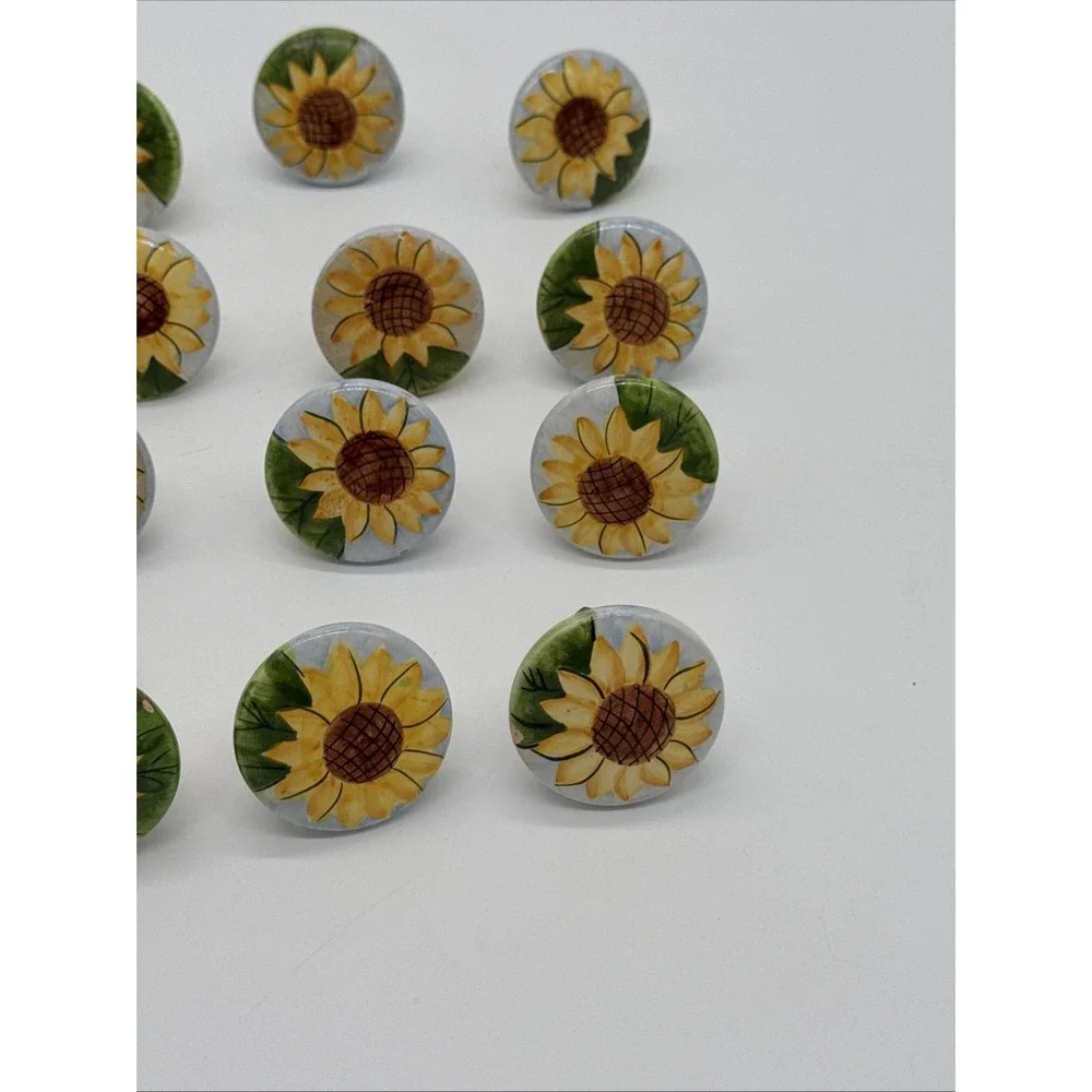 Hand Painted Sunflower Ceramic Knobs For Kitchen Cabinet Drawer Pulls Set of 21